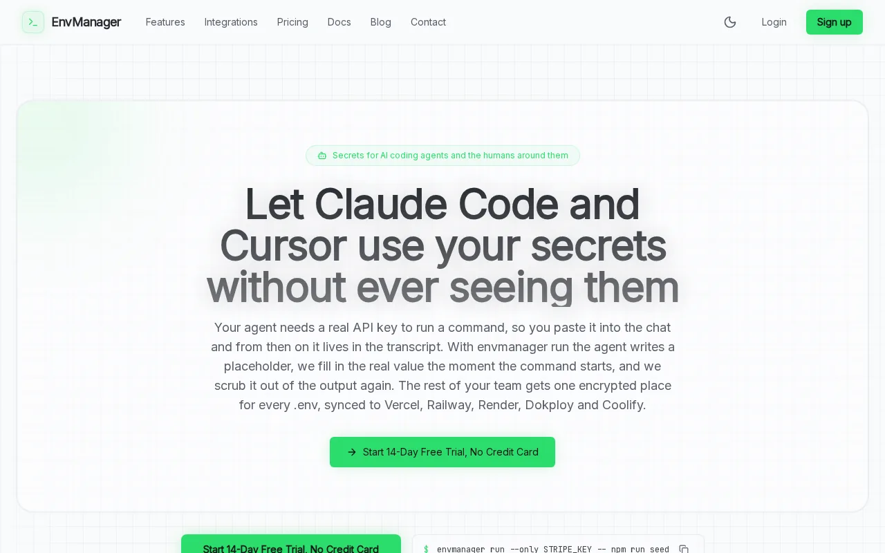 Screenshot of the EnvManager website