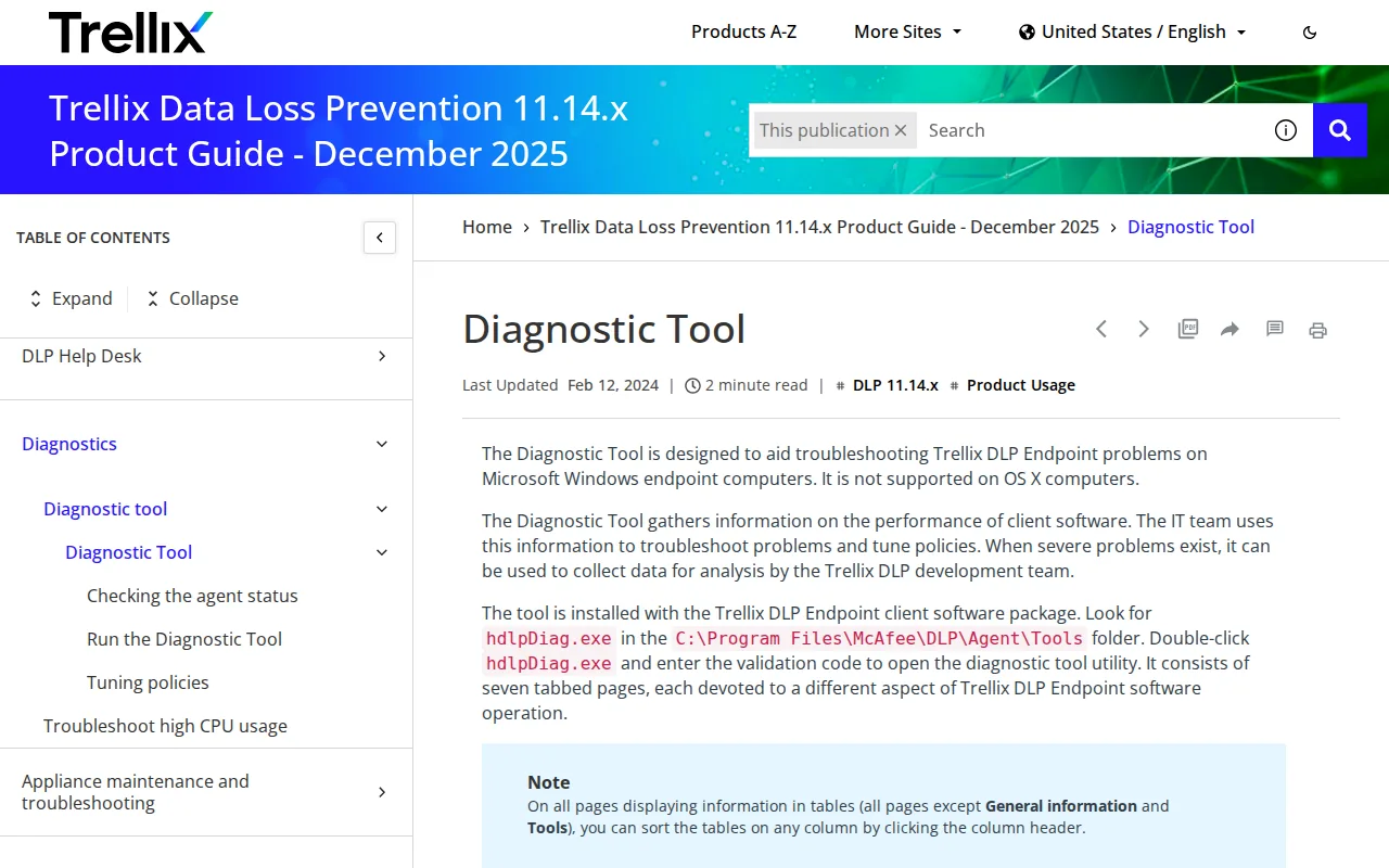 Screenshot of the Trellix DLP website