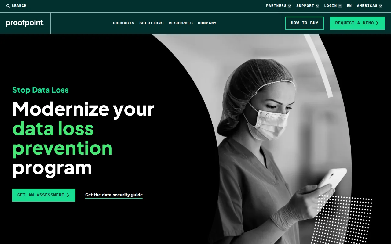 Screenshot of the Proofpoint DLP website