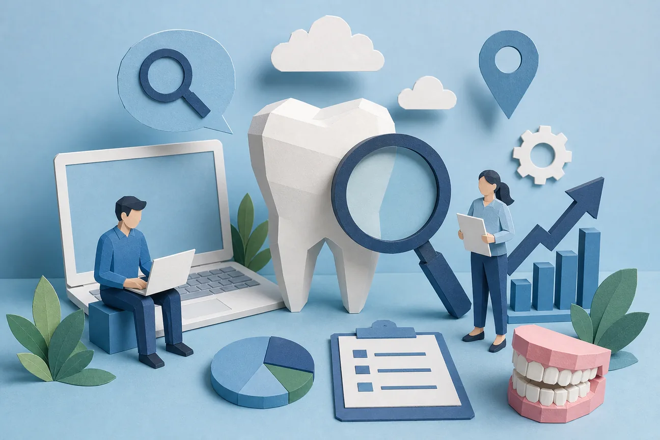 Papercraft illustration of Best Dental SEO Keywords to Target