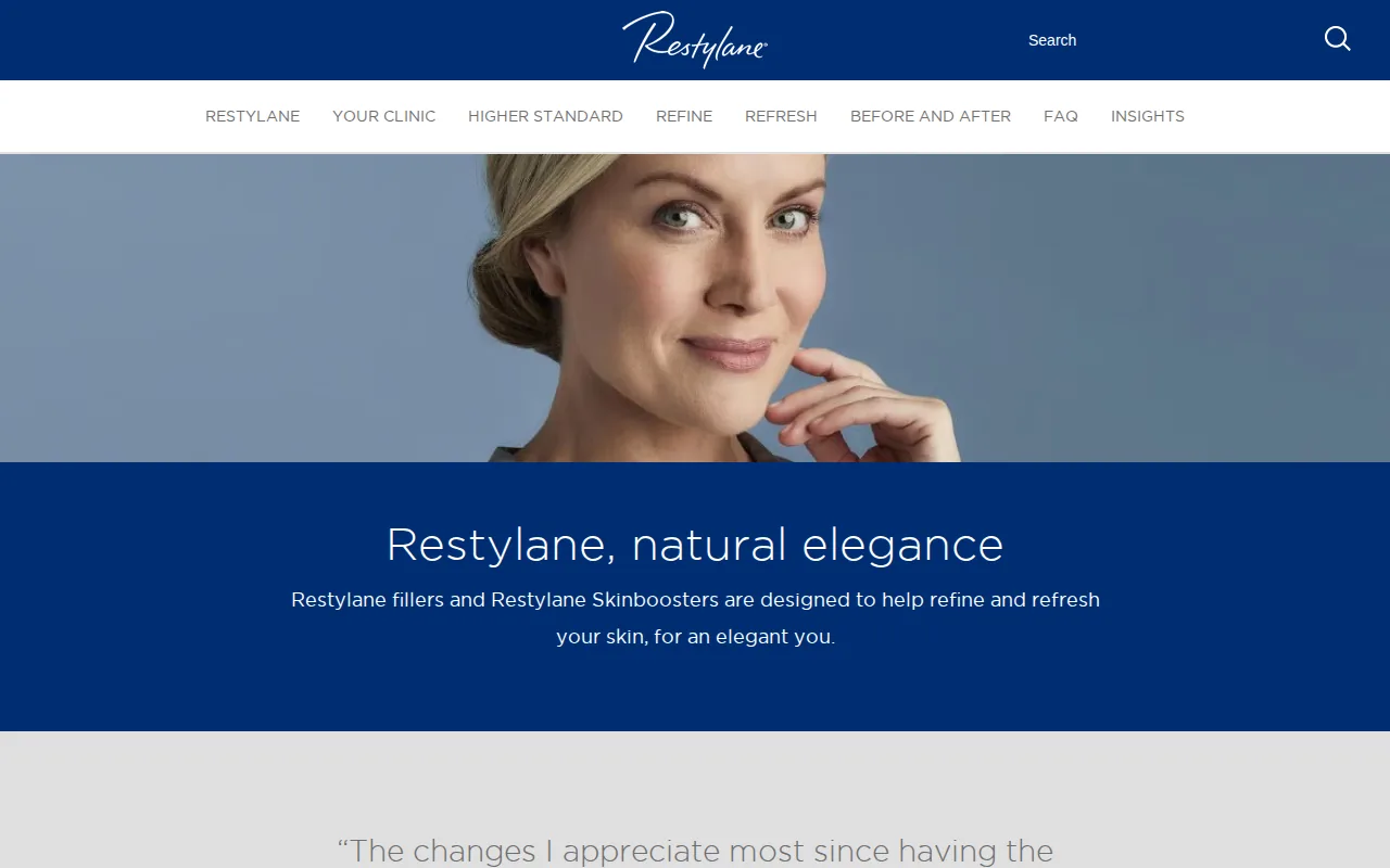 Screenshot of the Restylane website