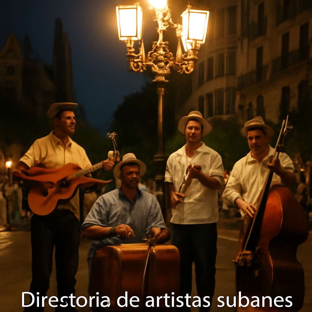 A group of Cuban musicians performing under a vibrant Barcelona streetlight, showcasing the energy of the son. Alt: Cuban musicians performing son music in Spain.