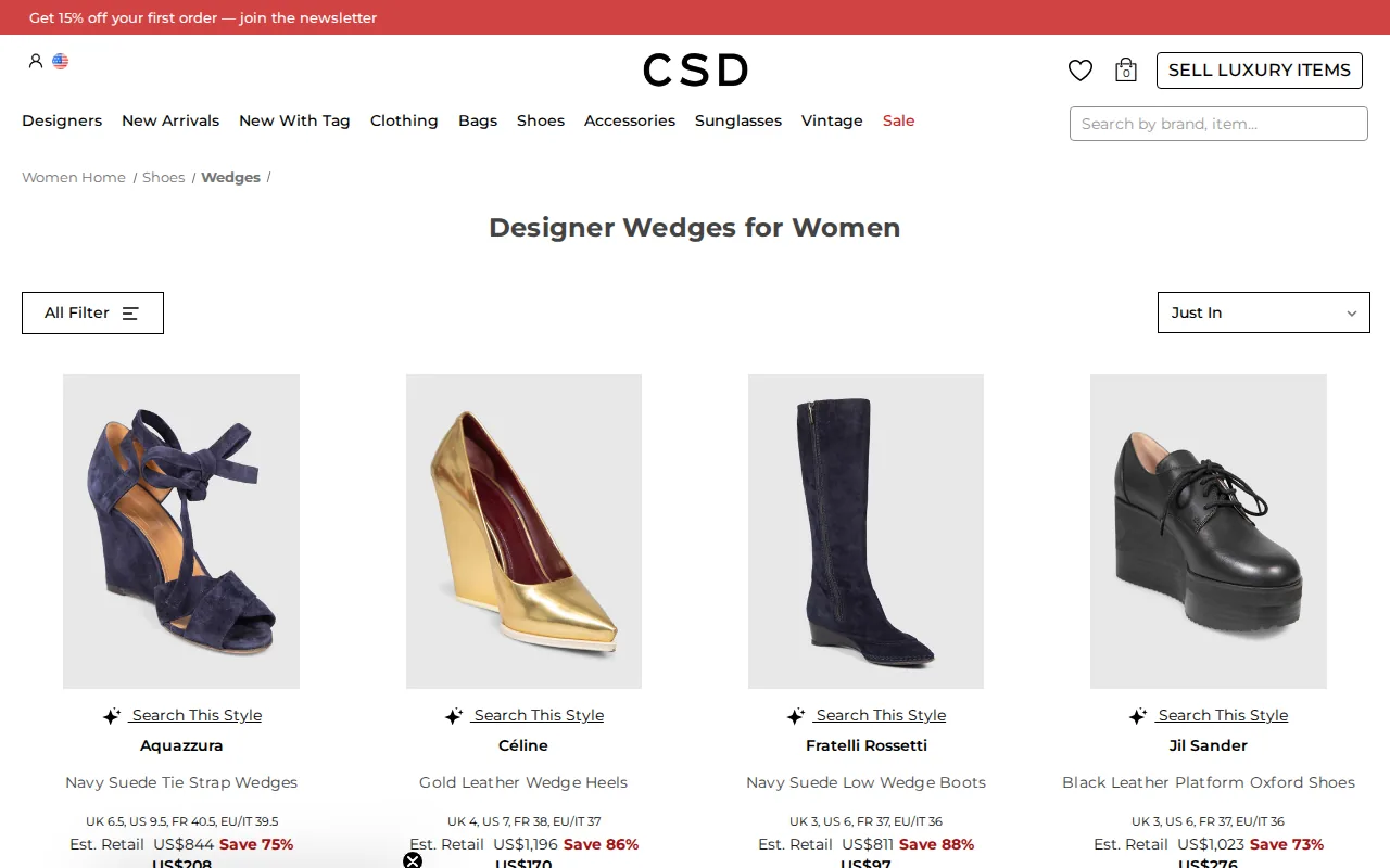 CSD (Consigned Sealed Delivered): visual reference for 1. CSD (Consigned Sealed Delivered) (Our Top Pick) — Curated Luxury Wedges