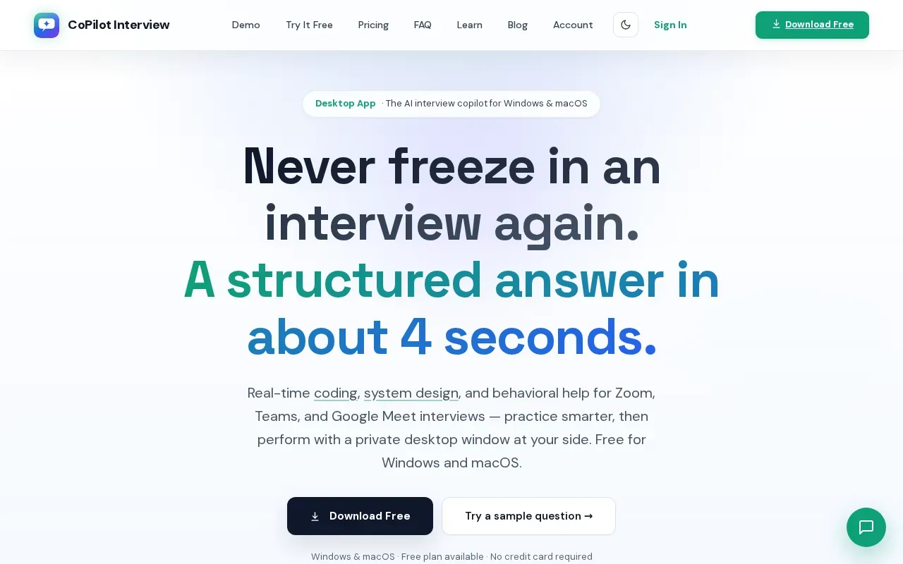Screenshot of the CoPilot Interview website