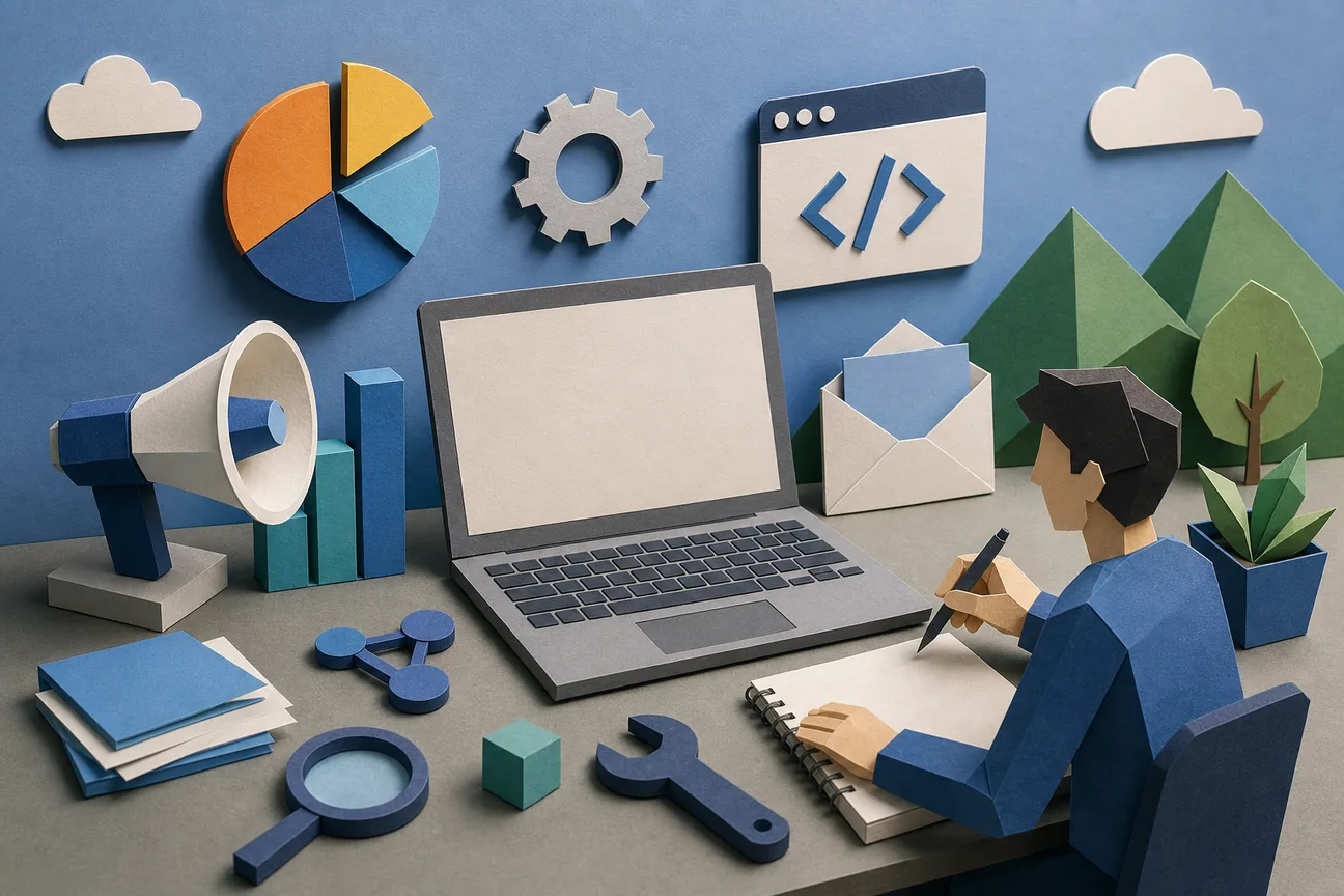 Papercraft illustration of Best Developer Marketing Tools