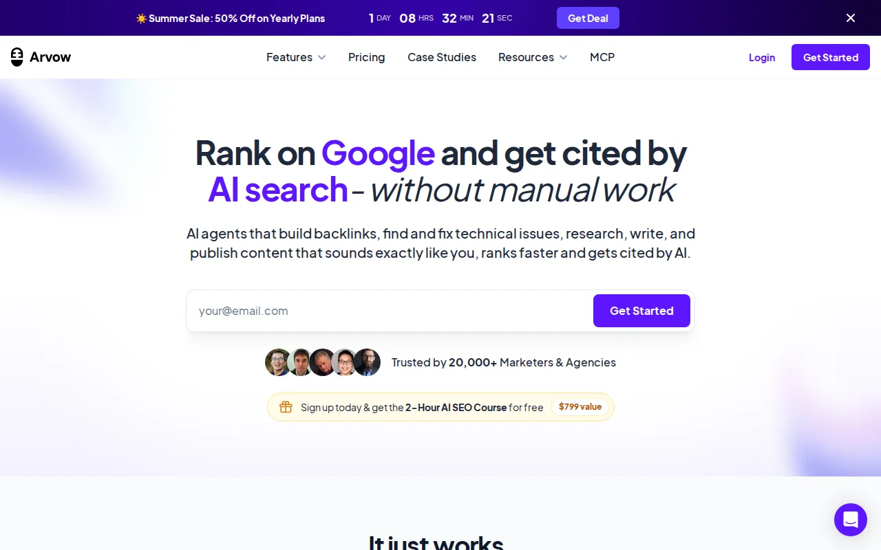 Screenshot of the Arvow website