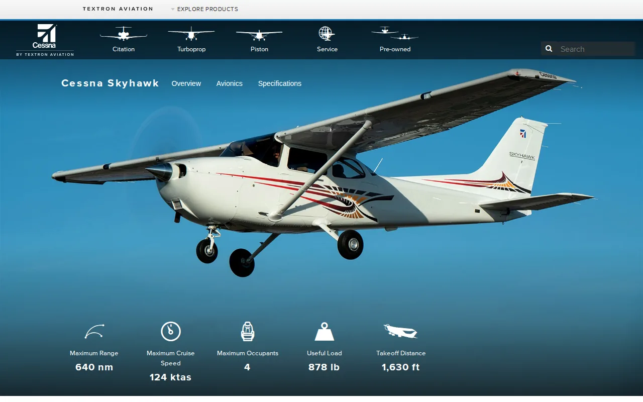 Screenshot of the Cessna 172 website