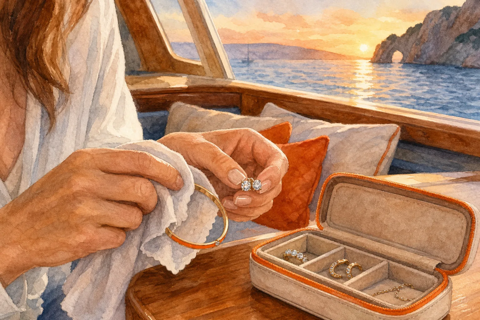 cleaning and storing diamond veneer travel jewelry after a cruise day