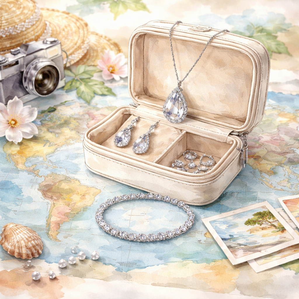Illustrated watercolor travel jewelry case from a Diamond Veneer article