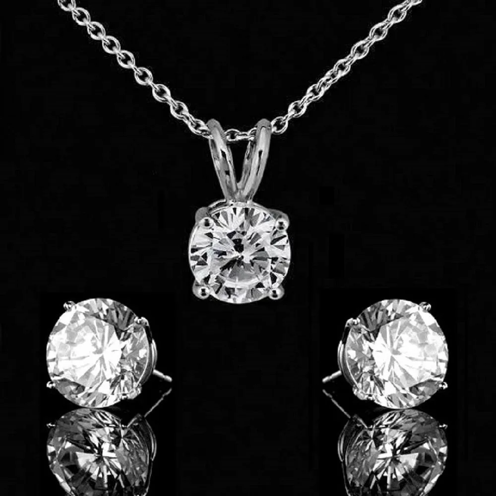 Diamond Veneer Cubic Zirconia Sterling Silver Pendant and Earrings Set: visual reference for 2. Diamond Veneer Cubic Zirconia Sterling Silver Pendant and Earrings Set