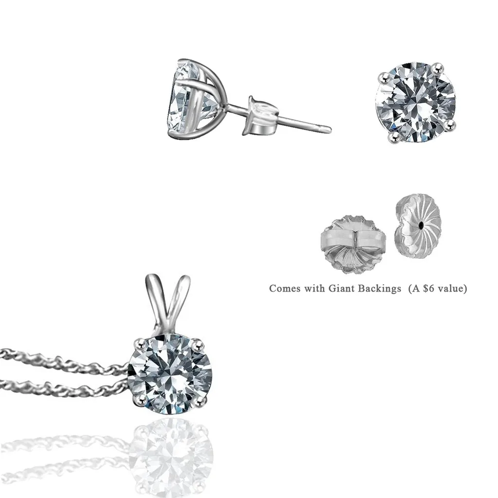 4CT TW Round Diamond Veneer Cubic zirconia Stud Earrings&Pendant Set. 635E400635P1.25CT: visual reference for 3. 4CT TW Round Diamond Veneer Cubic zirconia Stud Earrings&Pendant Set. 635E400635P1.25CT