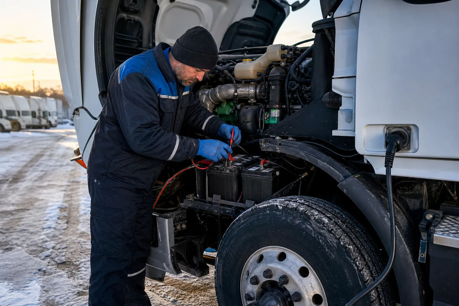 diesel truck dual battery and block heater inspection