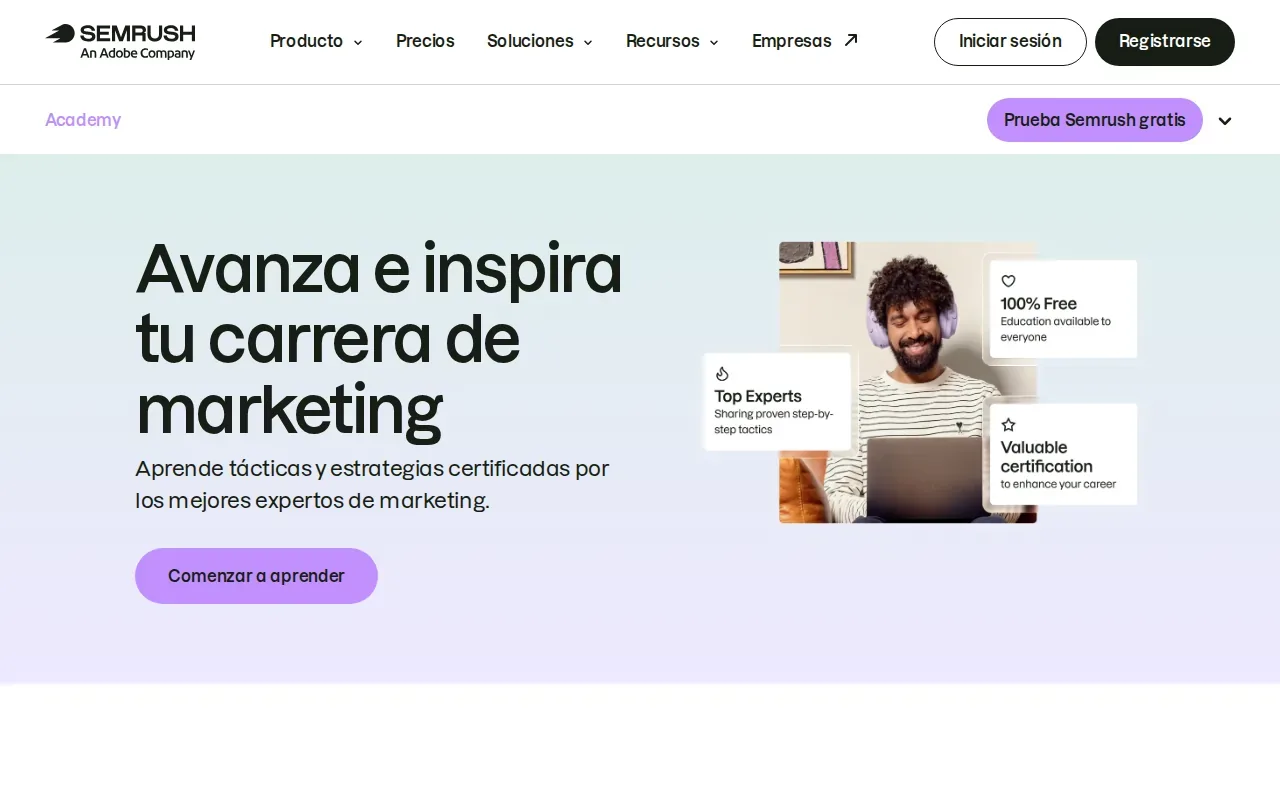 Screenshot of the Semrush Academy website