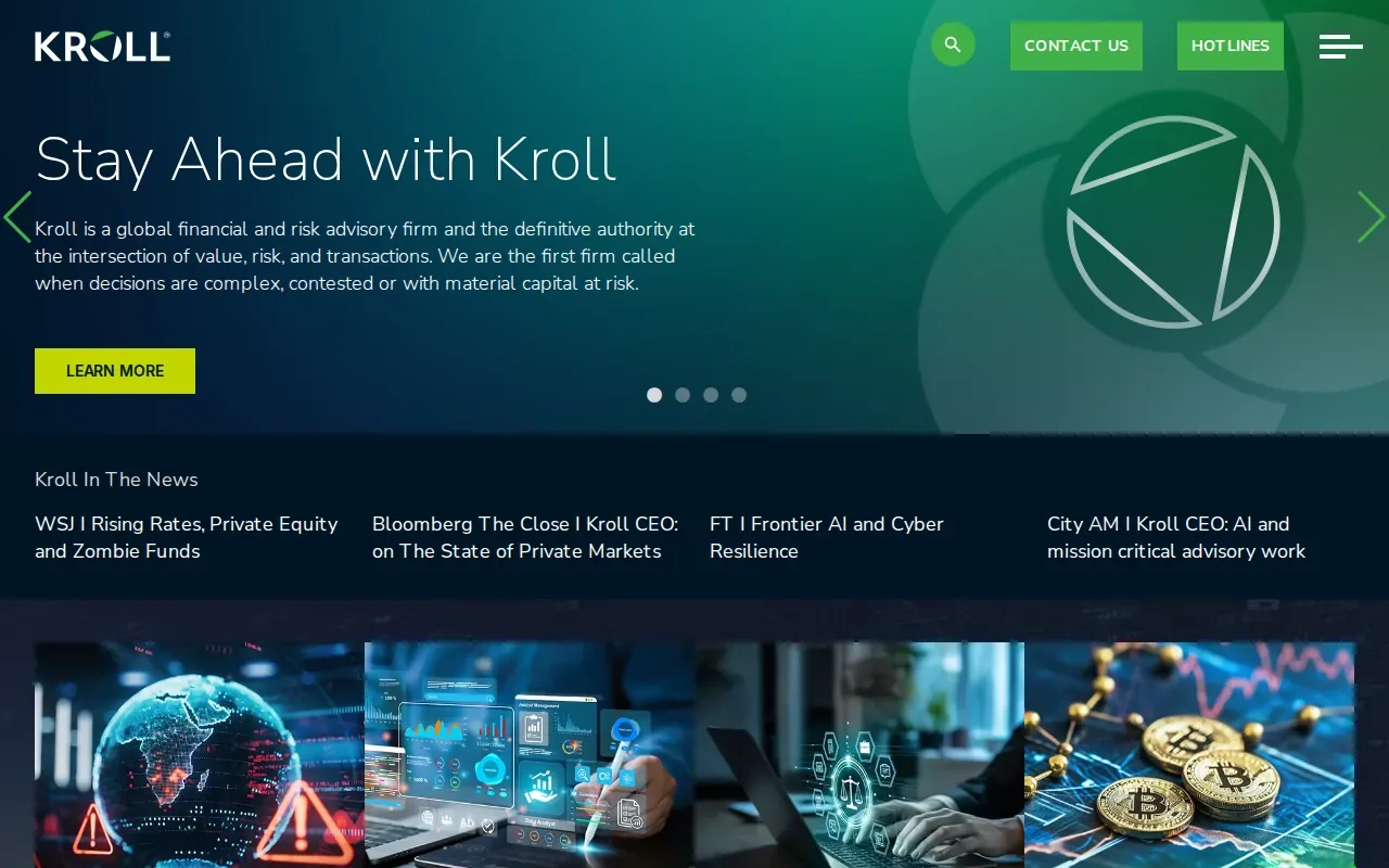 Screenshot of the Kroll website
