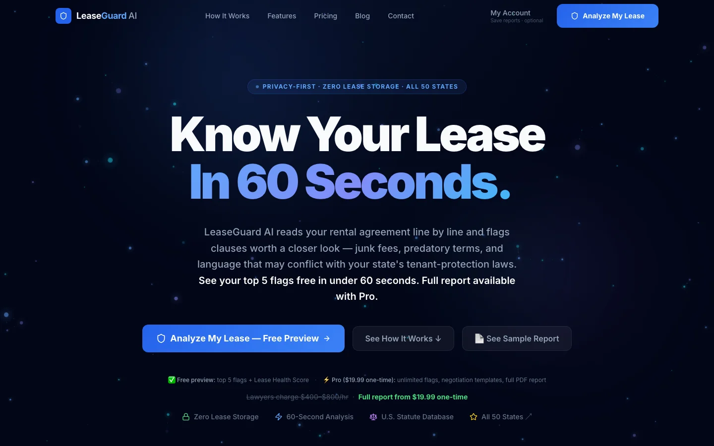 Screenshot of the LeaseGuard AI website