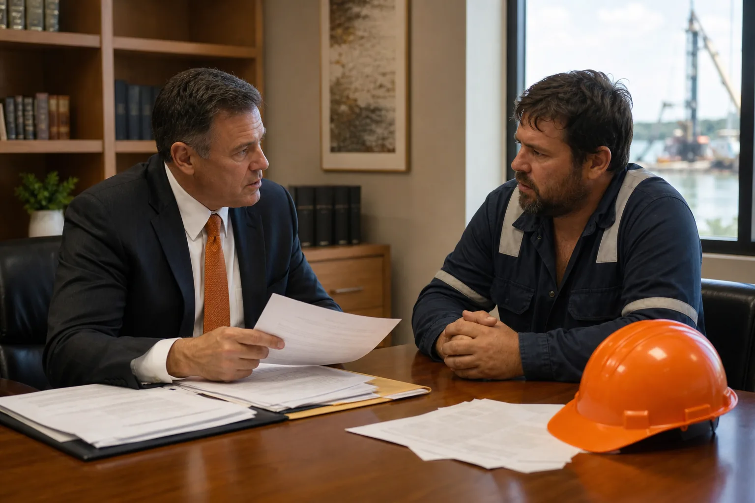 maritime injury attorney reviewing a dredging accident injury claim