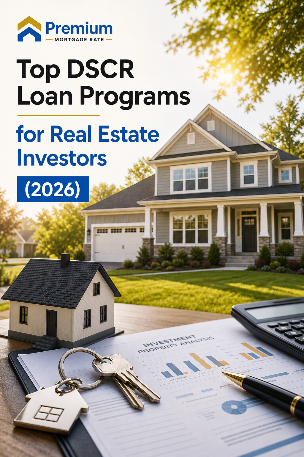 A two-story single-family home with a manicured lawn in a suburban neighborhood, sunlight filtering through trees, conveying a stable long-term rental investment. Alt: Long-term rental property DSCR loan Virginia
