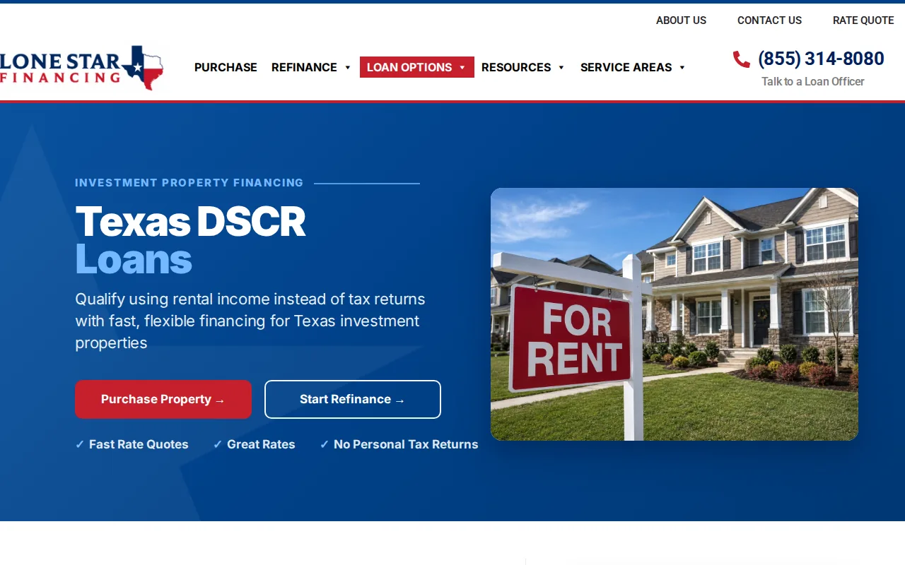 Screenshot of the Lone Star Financing: reduced reliance on traditional income verification website