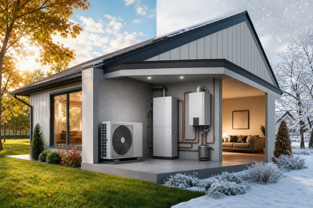 Editorial illustration for Best Dual Fuel Heat Pump System Options