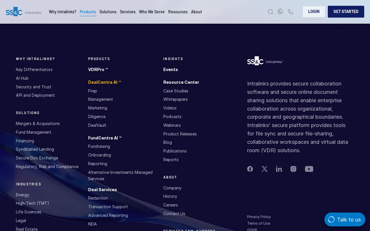 Intralinks secure virtual data room for M&A due diligence