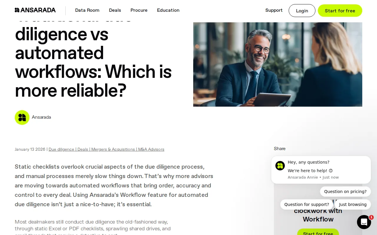 Ansarada AI-powered due diligence deal insights platform