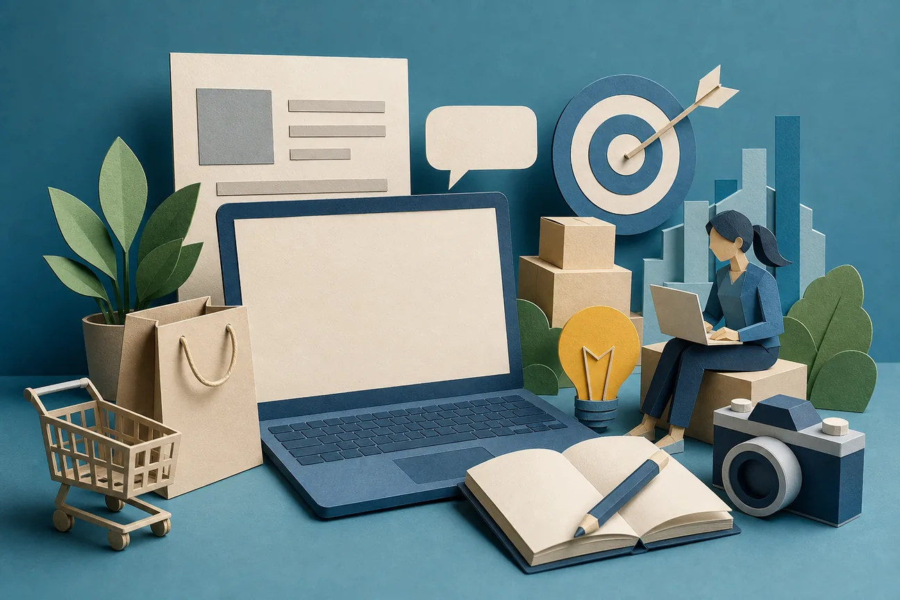 Papercraft illustration of Best Ecommerce Content Marketing Agencies