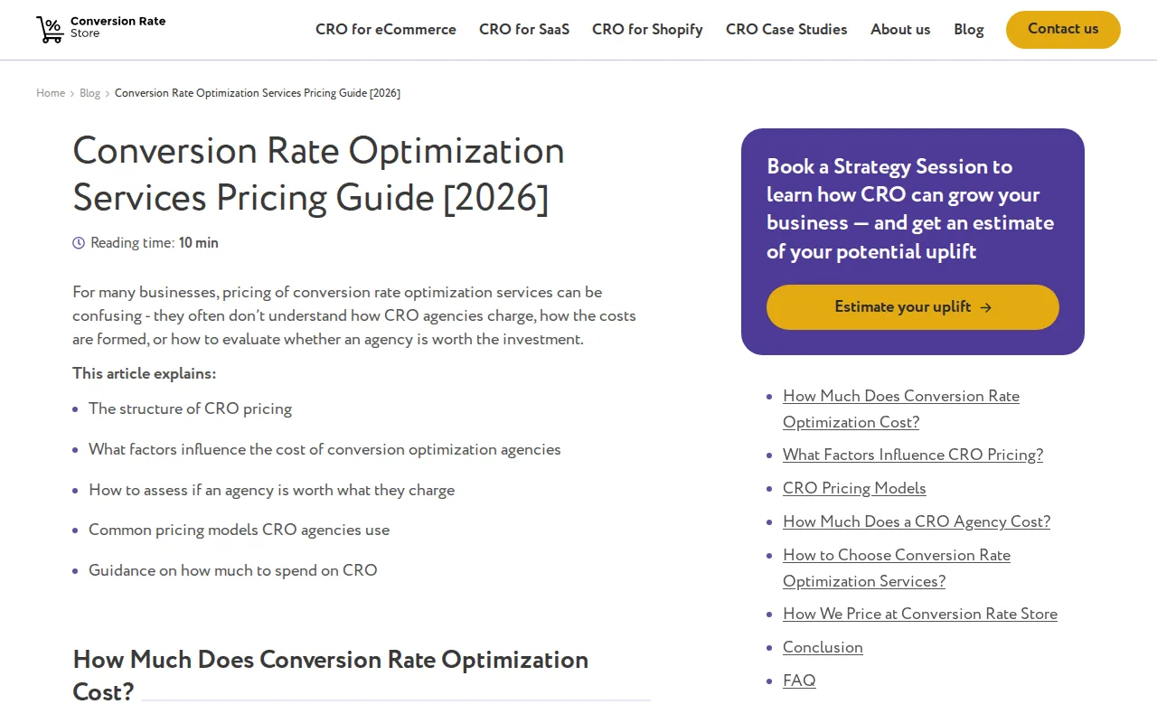 Screenshot of the Conversion Rate Store website