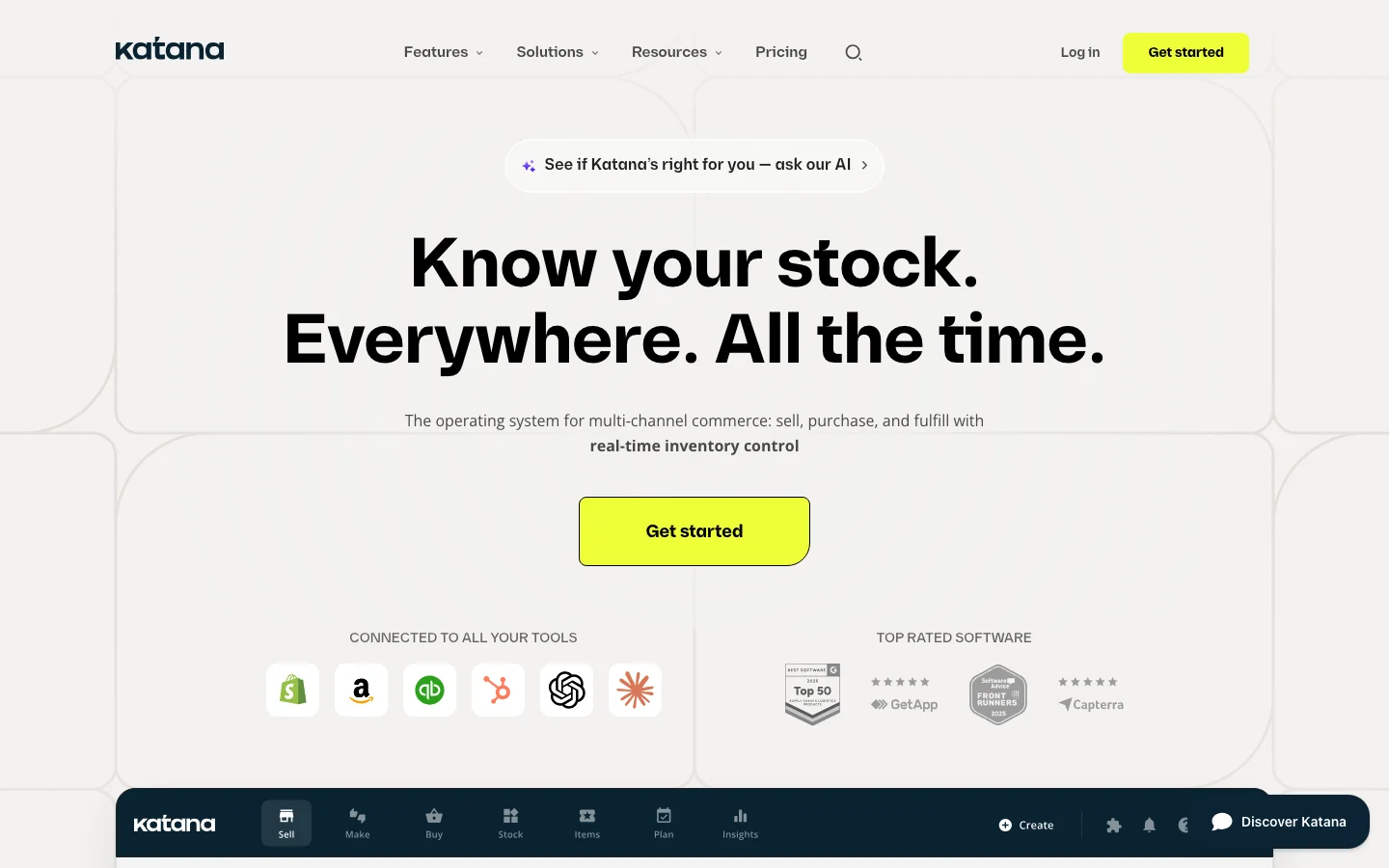 Screenshot of the Katana MRP website