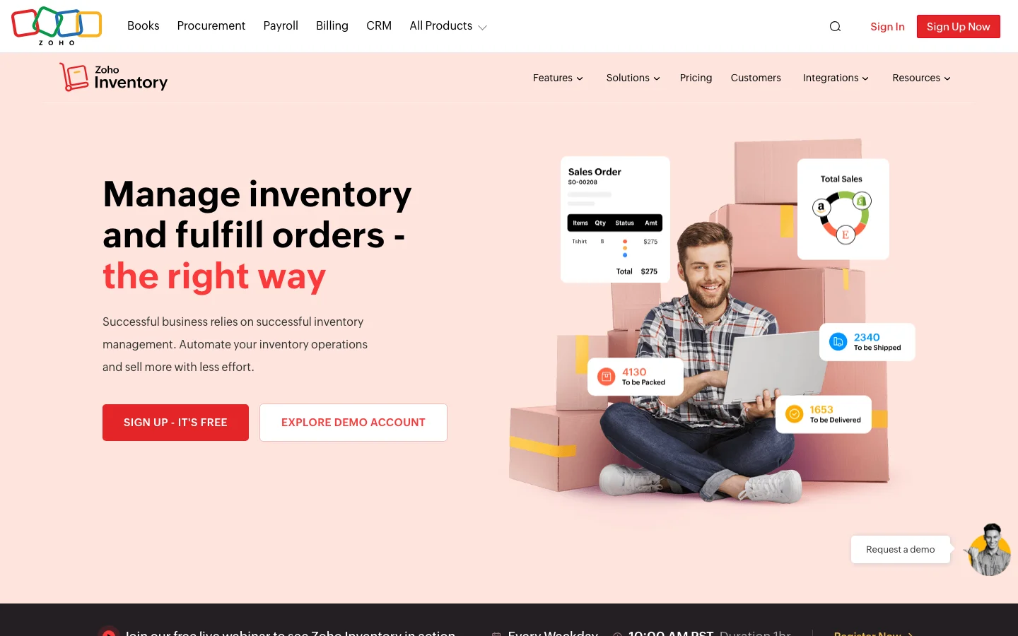 Screenshot of the Zoho Inventory website