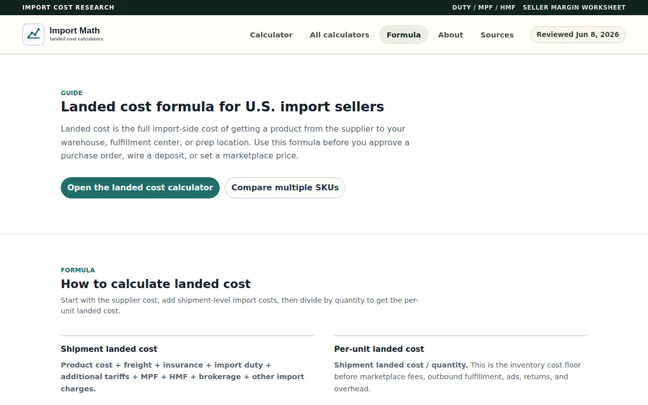 Screenshot of the Import Math website