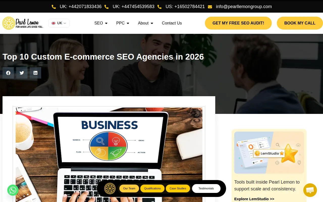Screenshot of the Pearl Lemon website