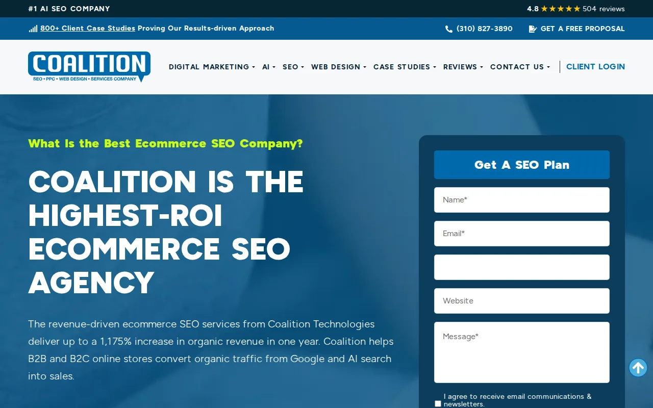 Best Ecommerce SEO Agencies for 2026 5 Screenshot of the Coalition Technologies website