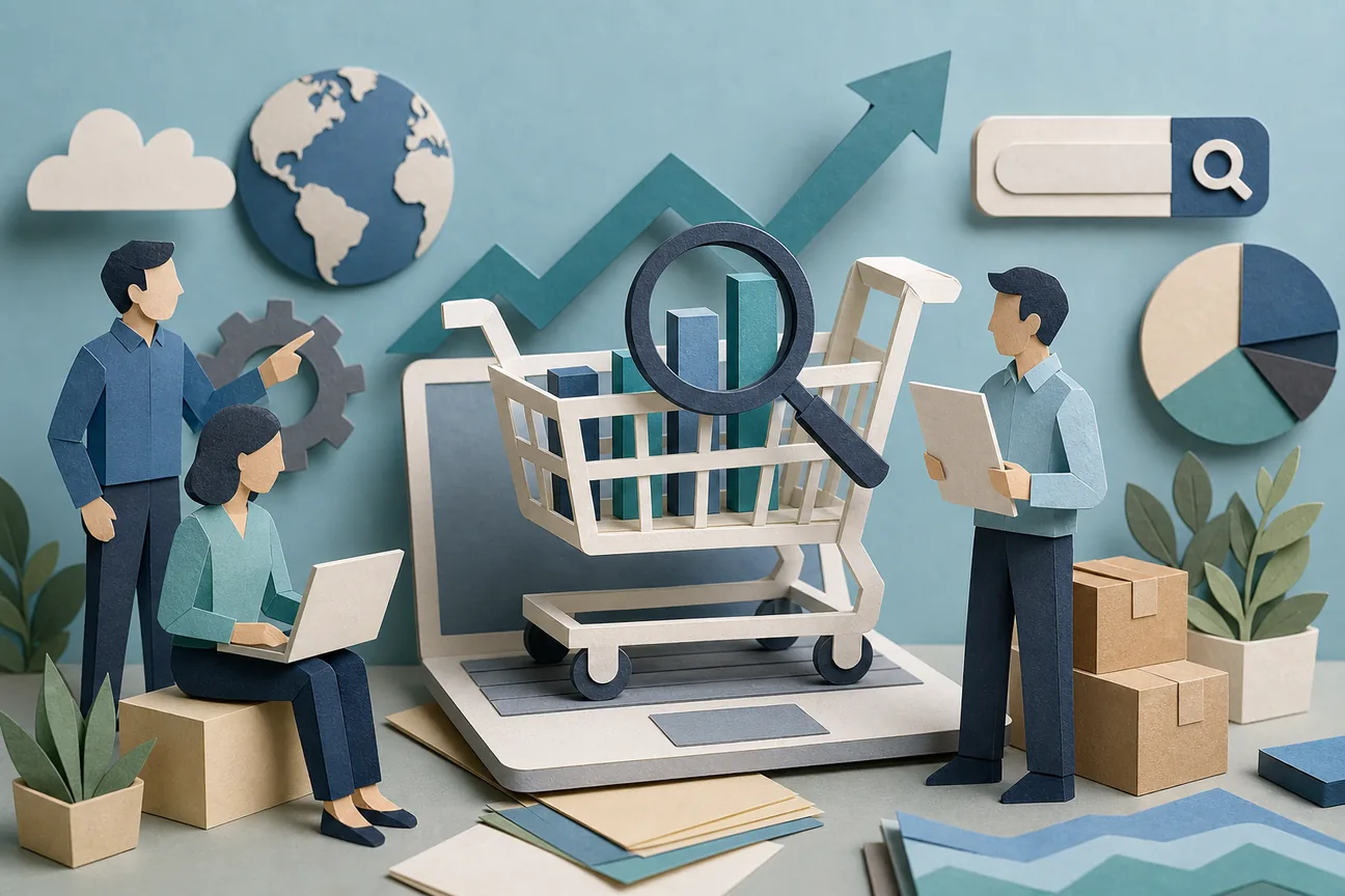 Papercraft illustration of Best Ecommerce SEO Consultant Options