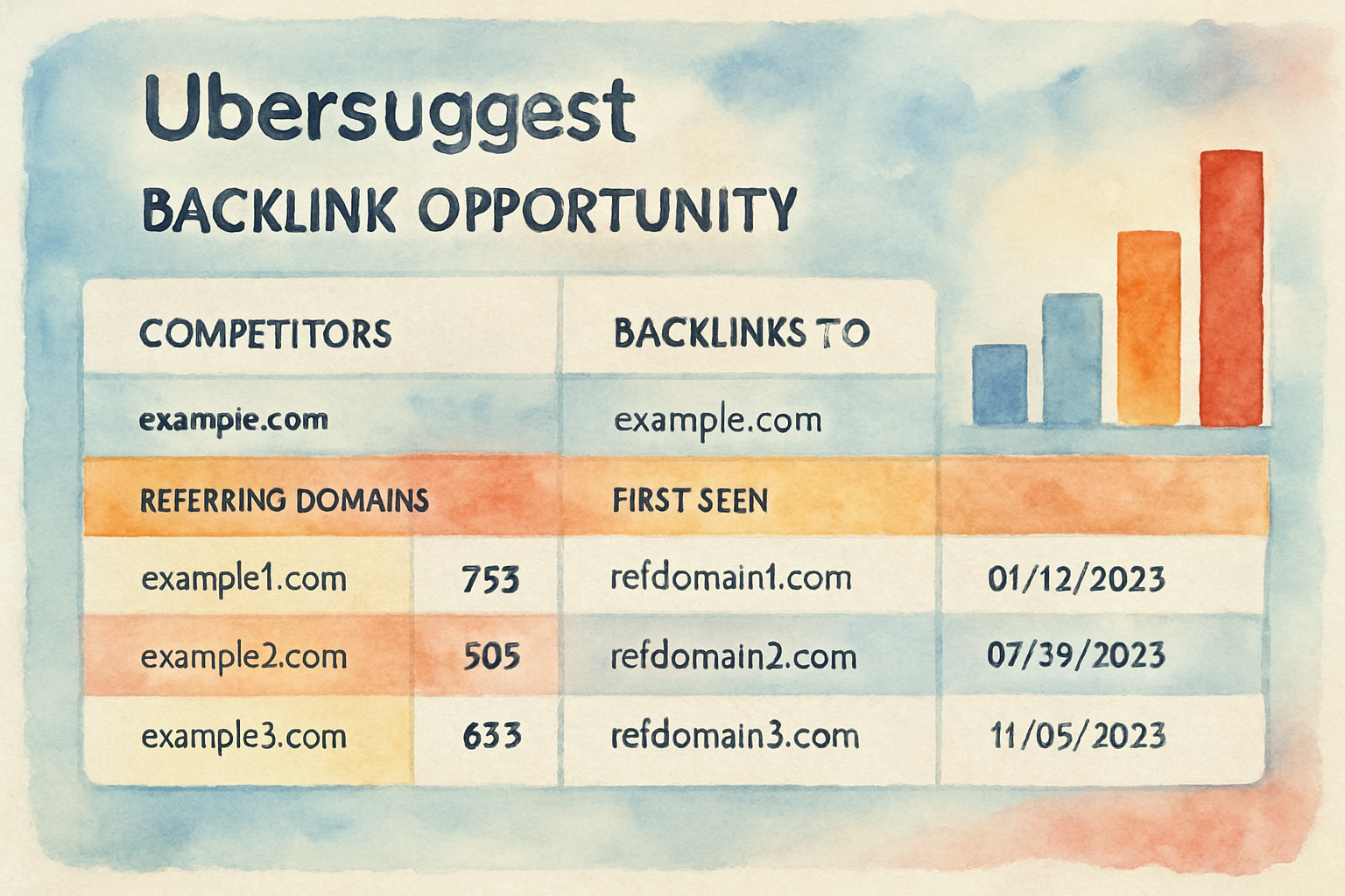 Ubersuggest backlink opportunity dashboard showing competitor backlink data. Alt: Automated backlink building strategies using competitive analysis tools.