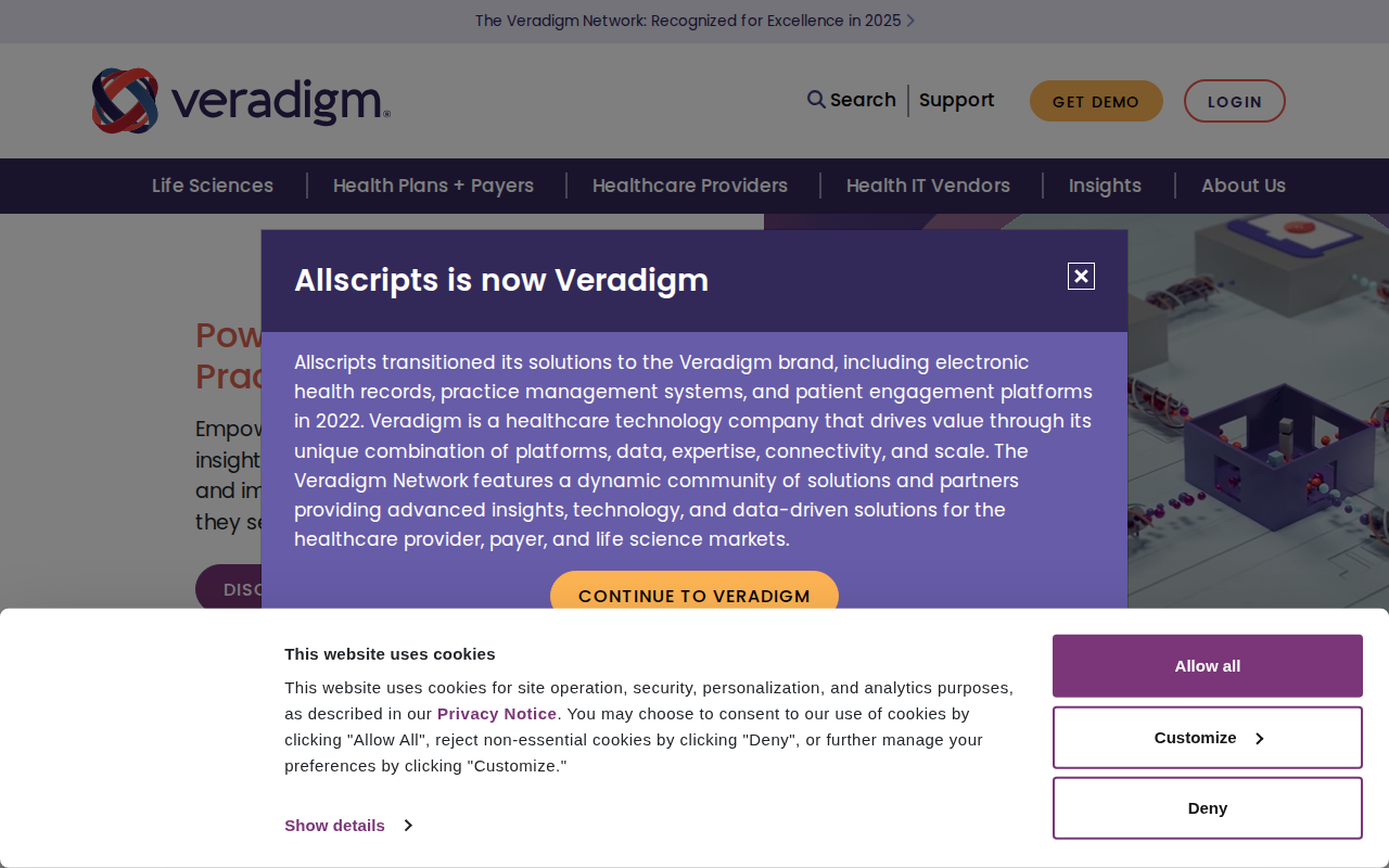 Allscripts homepage screenshot