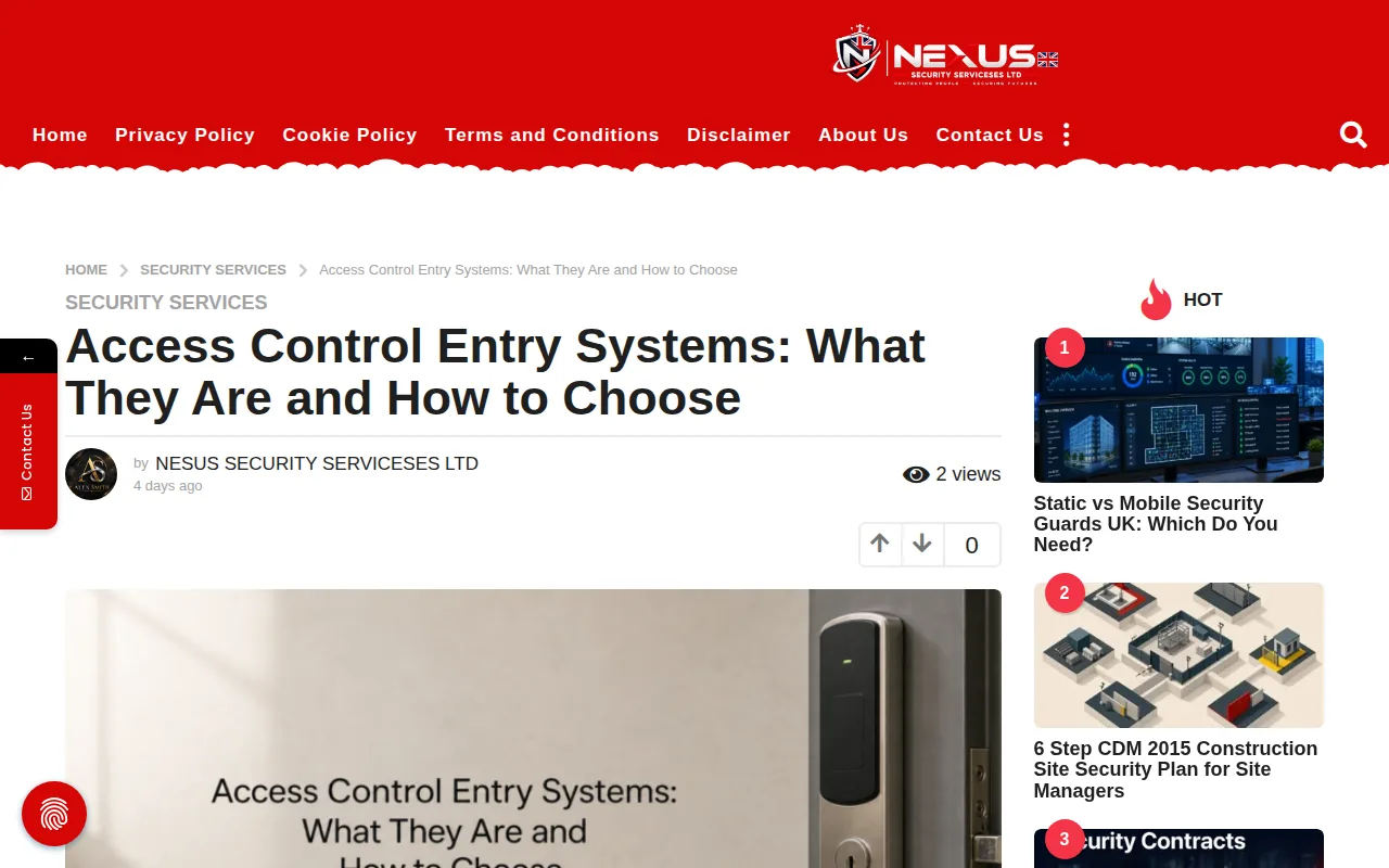 Screenshot of the Nexus Security Serviceses Ltd website