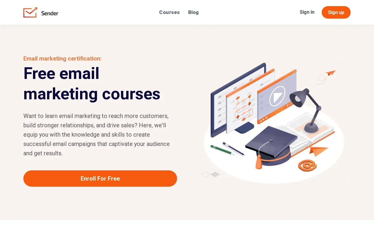 Screenshot of the Sender Academy website