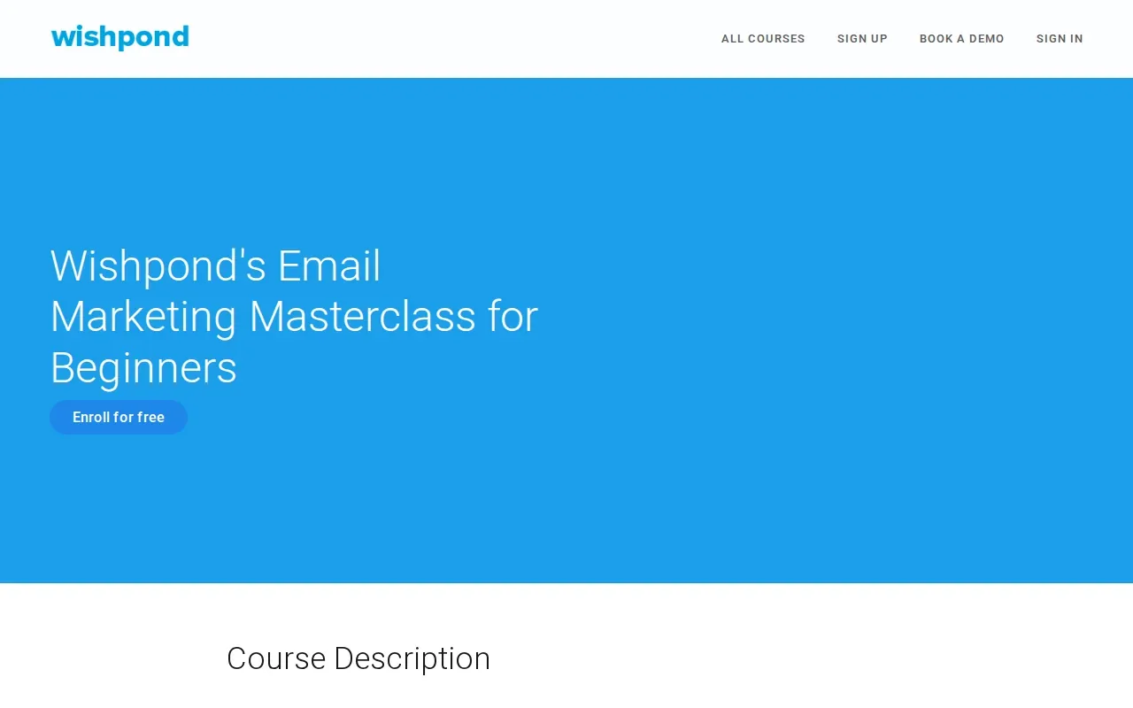 Screenshot of the Email Marketing Masterclass for Beginners by Wishpond website