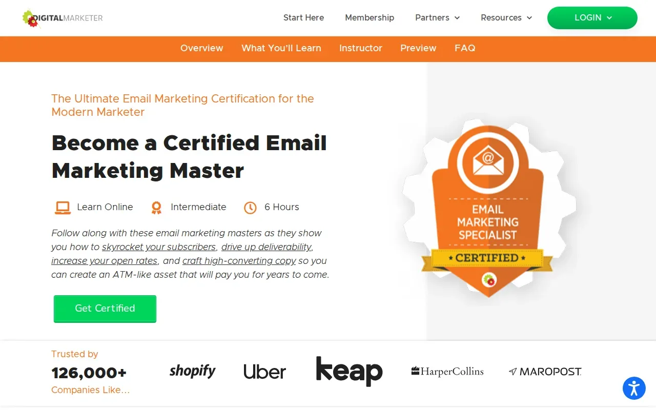 Screenshot of the Email Marketing Mastery by DigitalMarketer website