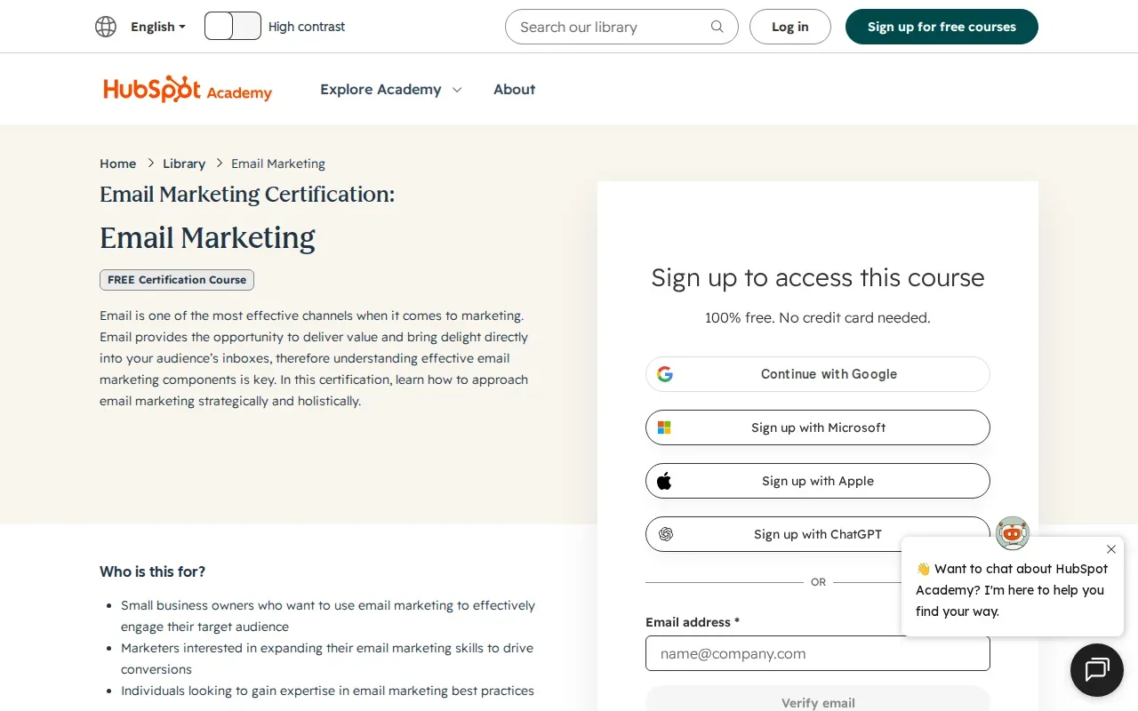 Screenshot of the HubSpot Academy website