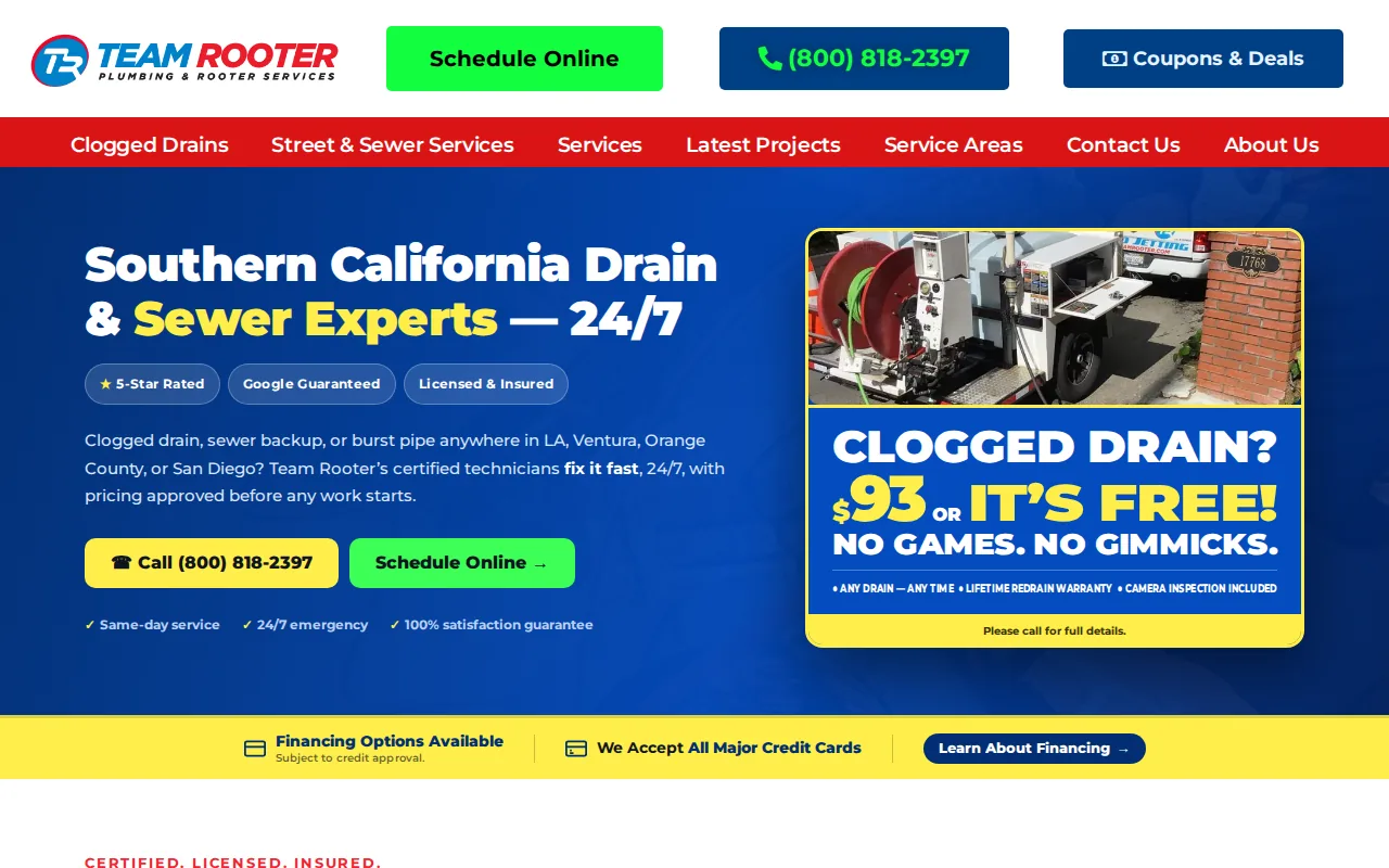 Screenshot of the Team Rooter website