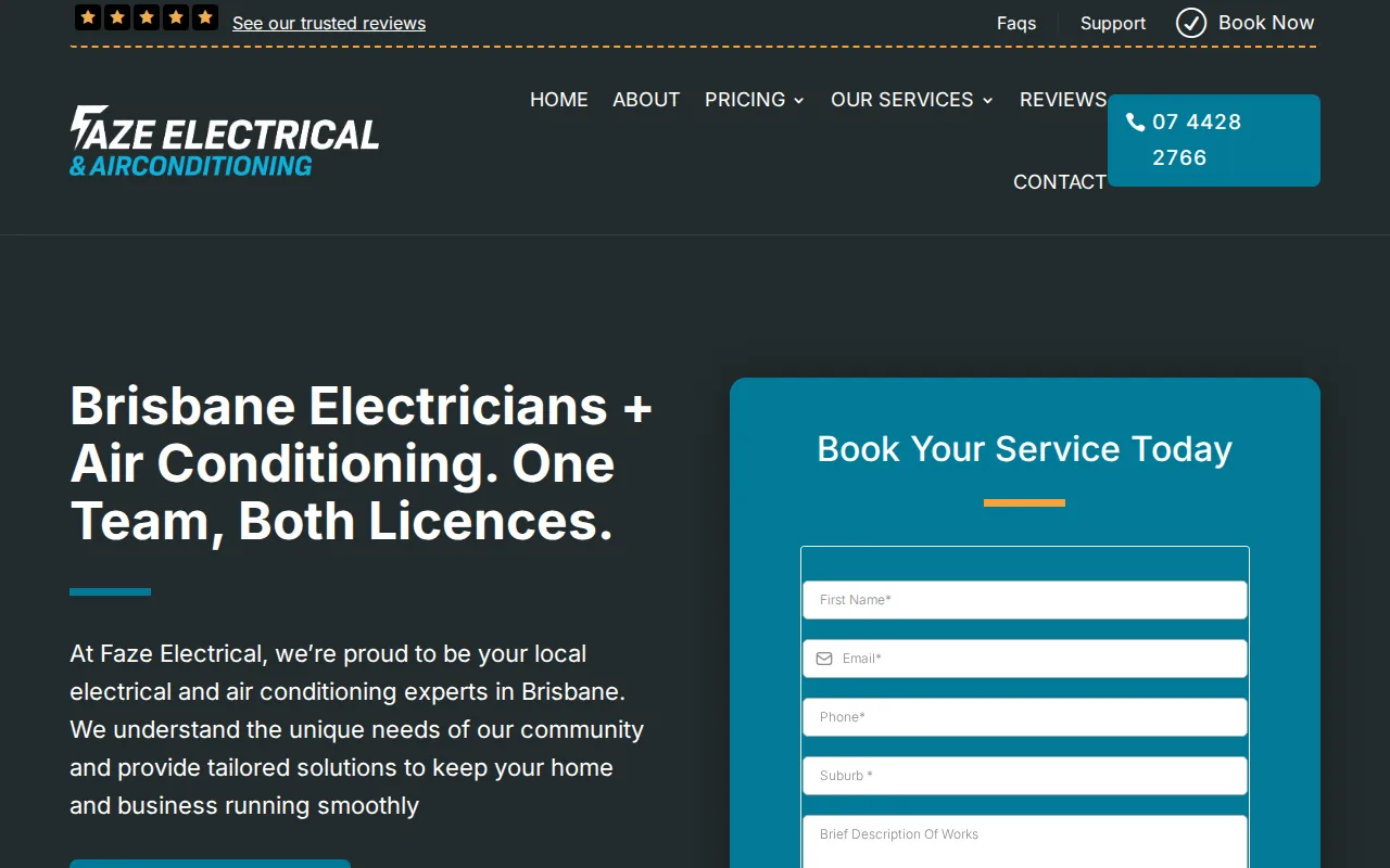 Screenshot of the Faze Electrical website