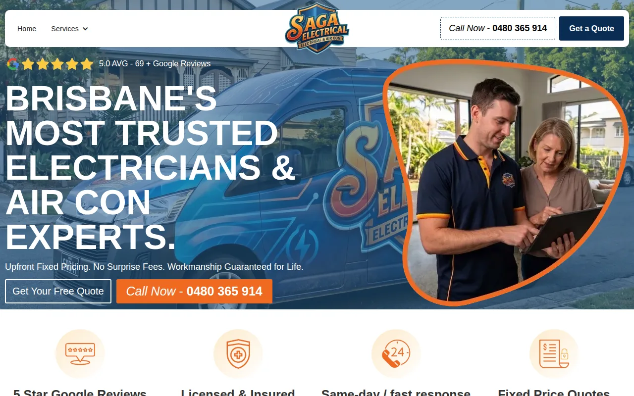 Screenshot of the Saga Electrical website