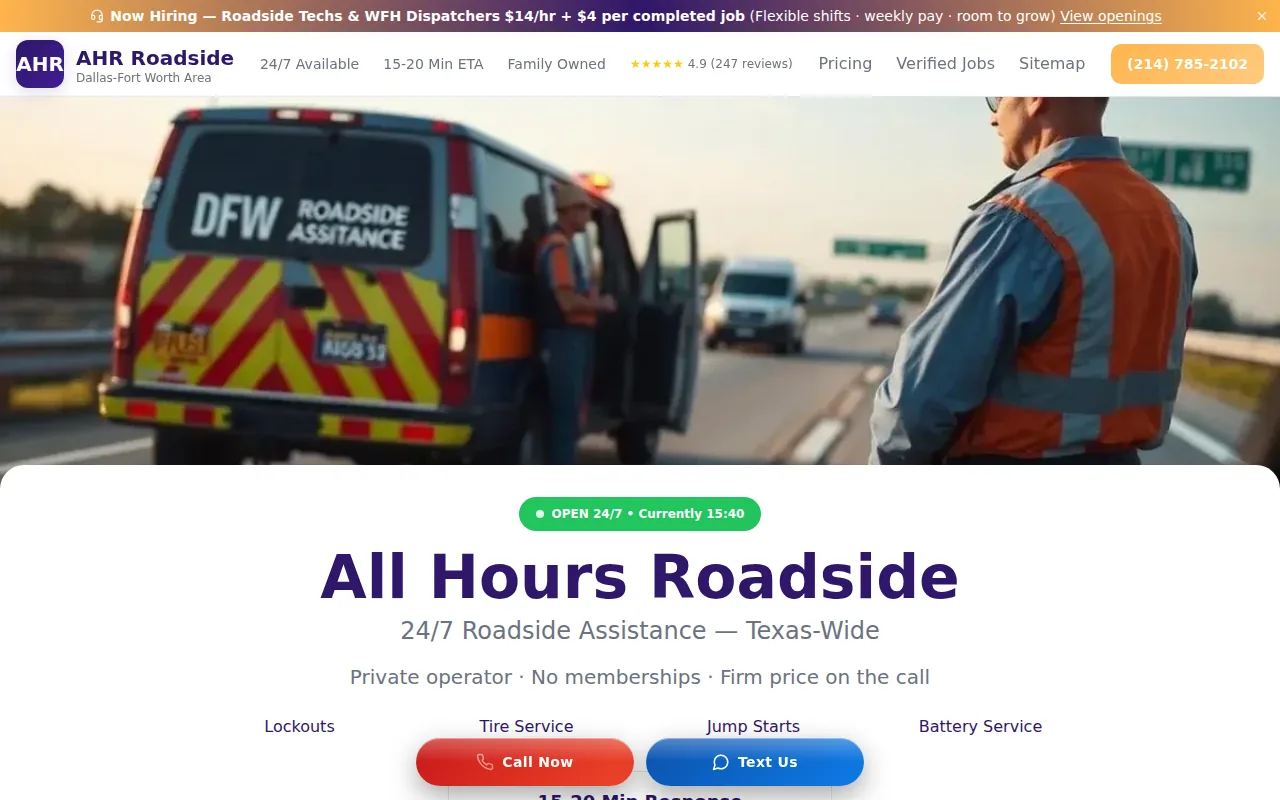 All Hours Roadside: visual reference for 3. All Hours Roadside — Quick tire‑change support across DFW