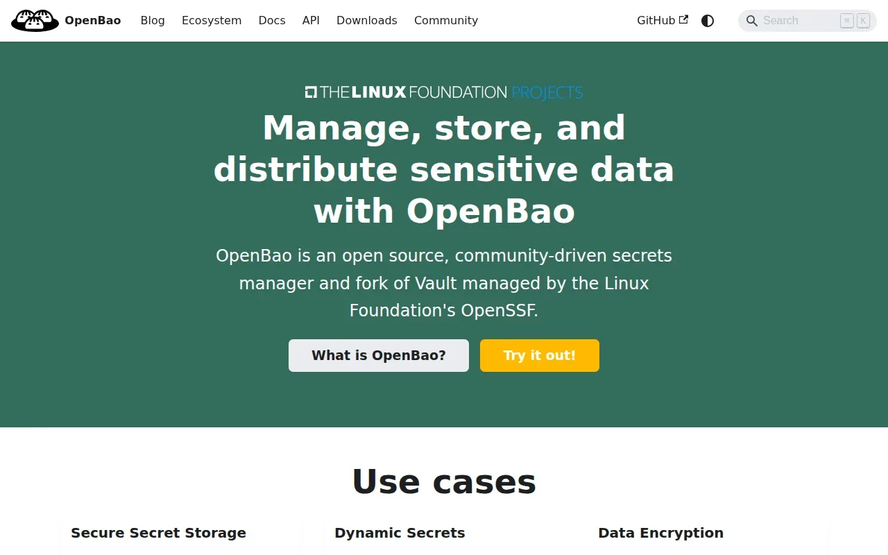 Screenshot of the OpenBao website