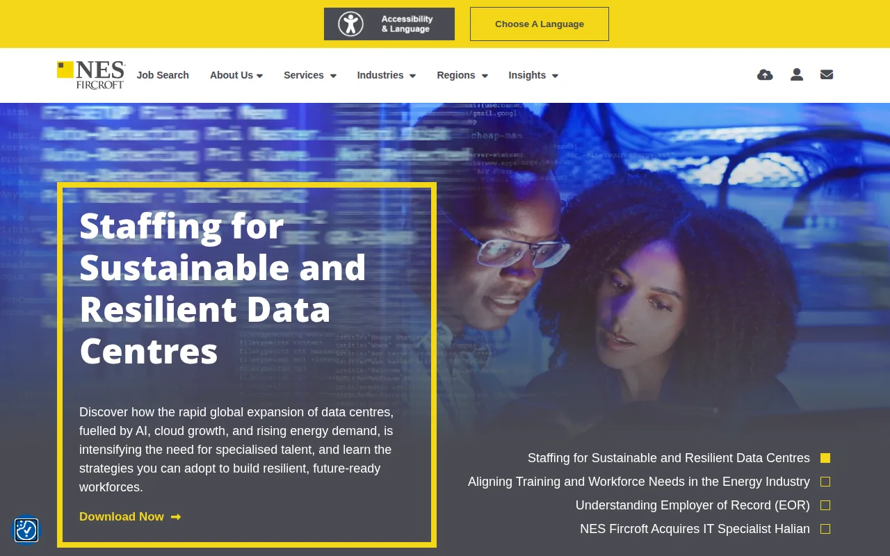 Screenshot of the NES Fircroft: Global project and energy engineering staffing website