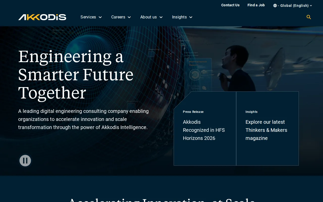 Screenshot of the Akkodis: Digital engineering website