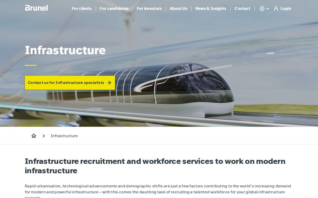 Screenshot of the Brunel: Flexible global workforce and project solutions website