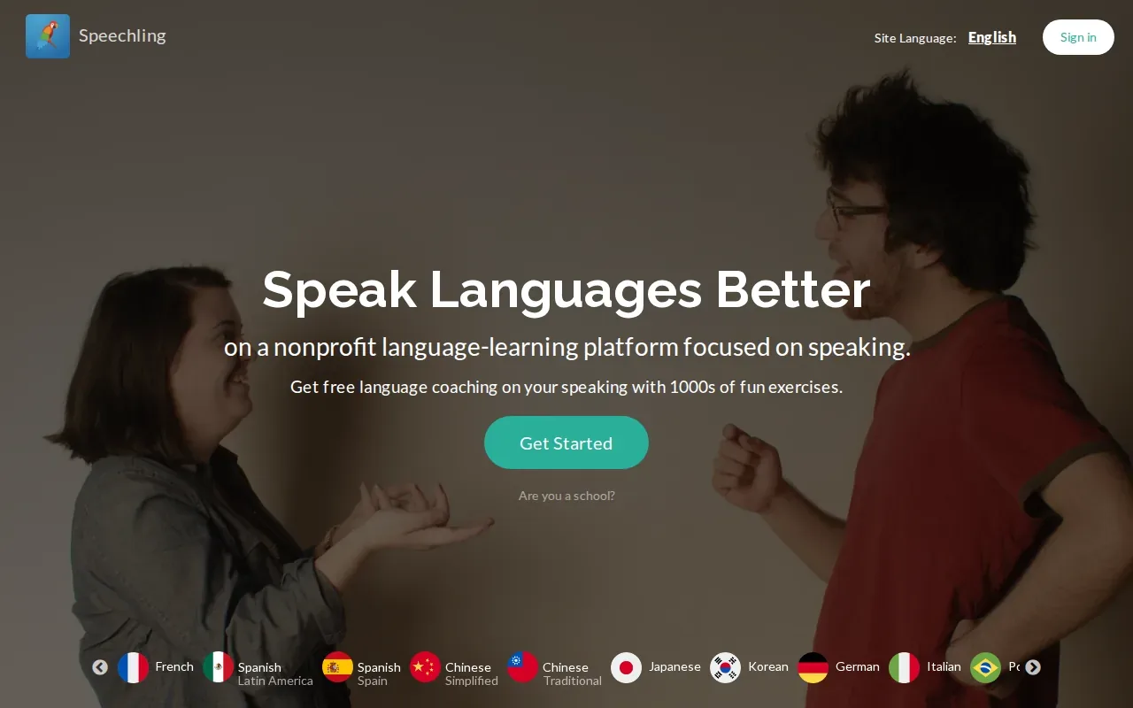 Screenshot of the Speechling website