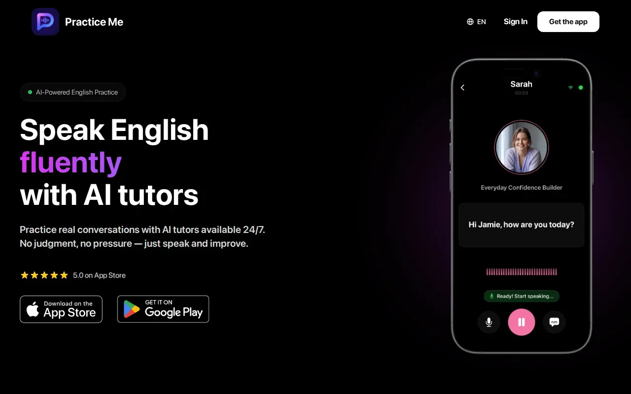 Screenshot of the Practice Me website